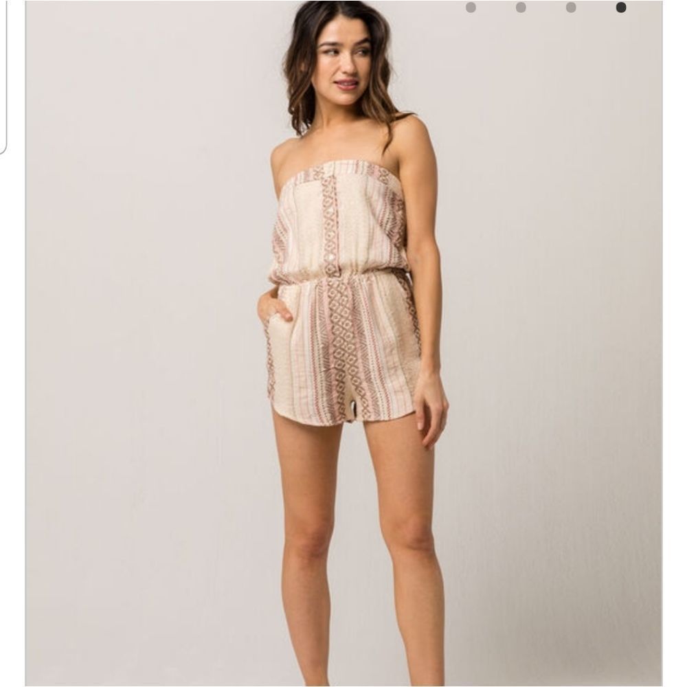 O'Neill Cream and Brown Strapless Printed Romper